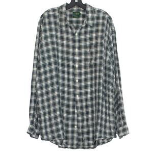 Vintage J Crew Mens Shirt Linen Y2K 90s Grunge Streetwear Button Plaid XLT Flaws
